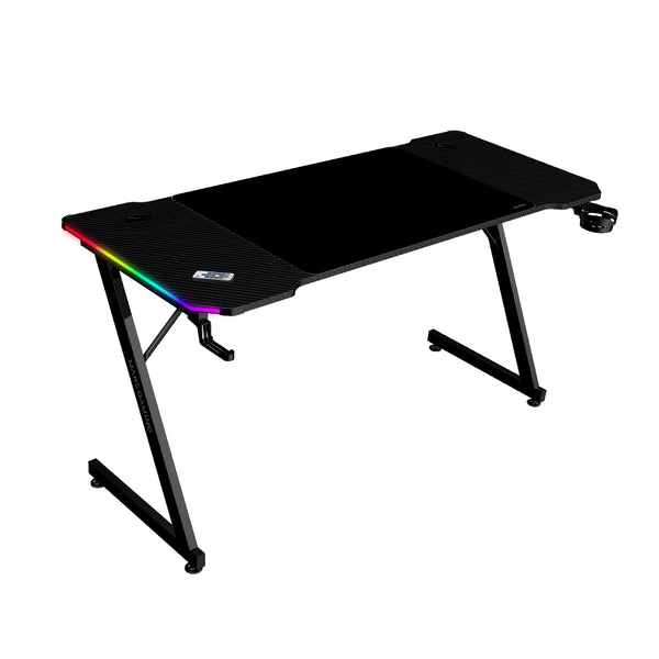 MGD-X140RGB  Mesa Gaming Ergonmica  Iluminacin ARGB con Mando  Fibra de Carbono  Alfombrilla XXL  Soporte Auriculares y Bebida  Gestin Cableado  Escritorio Gaming 140x60cm  Negro