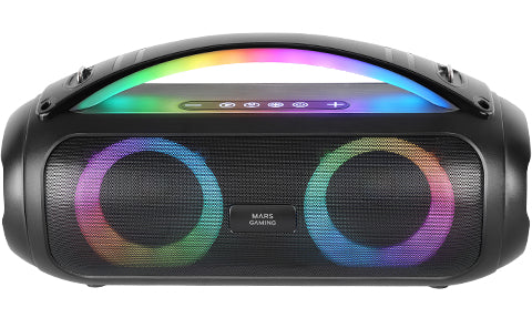MS-PULSE  Altavoz Bluetooth Porttil 50W RMS  Iluminacin RGB  2 Drivers Activos 93mm + 2 Drivers Pasivos Ultra-Bass  Funcin Manos Libres  USB / MicroSD / AUX / FM  Asa y Correa  Negro