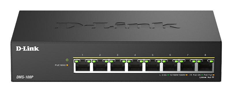 DMS-108P/E switch No administrado 2.5G Ethernet (100/1000/2500) Energa sobre Ethernet (PoE) Negro