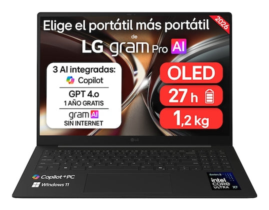 Gram Pro 16Z90U 16" Copilot+ PC Intel Core Ultra X7 358H Porttil 40 6 cm (16") WQXGA+ 32 GB LPDDR5x-SDRAM 512 GB SSD Windows 11 Home Negro  Carbono Espaol