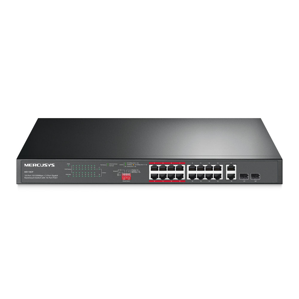 16-PORT 10/100MBPS+ 2-PORT GB RCK 16-PORT POE+ No administrado Fast Ethernet (10/100) Energa sobre Ethernet (PoE) Negro