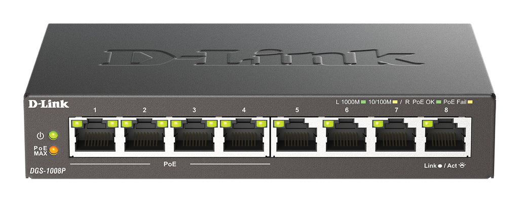 DGS-1008P/E switch No administrado L2 Gigabit Ethernet (10/100/1000) Energa sobre Ethernet (PoE) Escritorio Negro